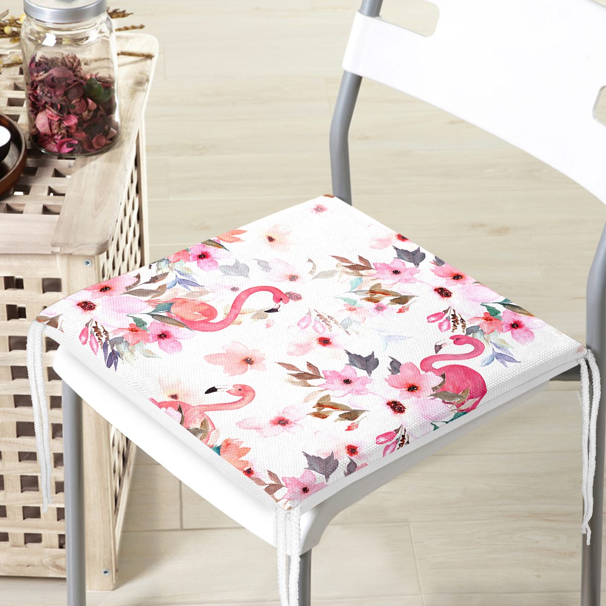 lamingo Desen Dekorati Kare Sandalye Minderi 40x40cm ermuarlı Realhomes