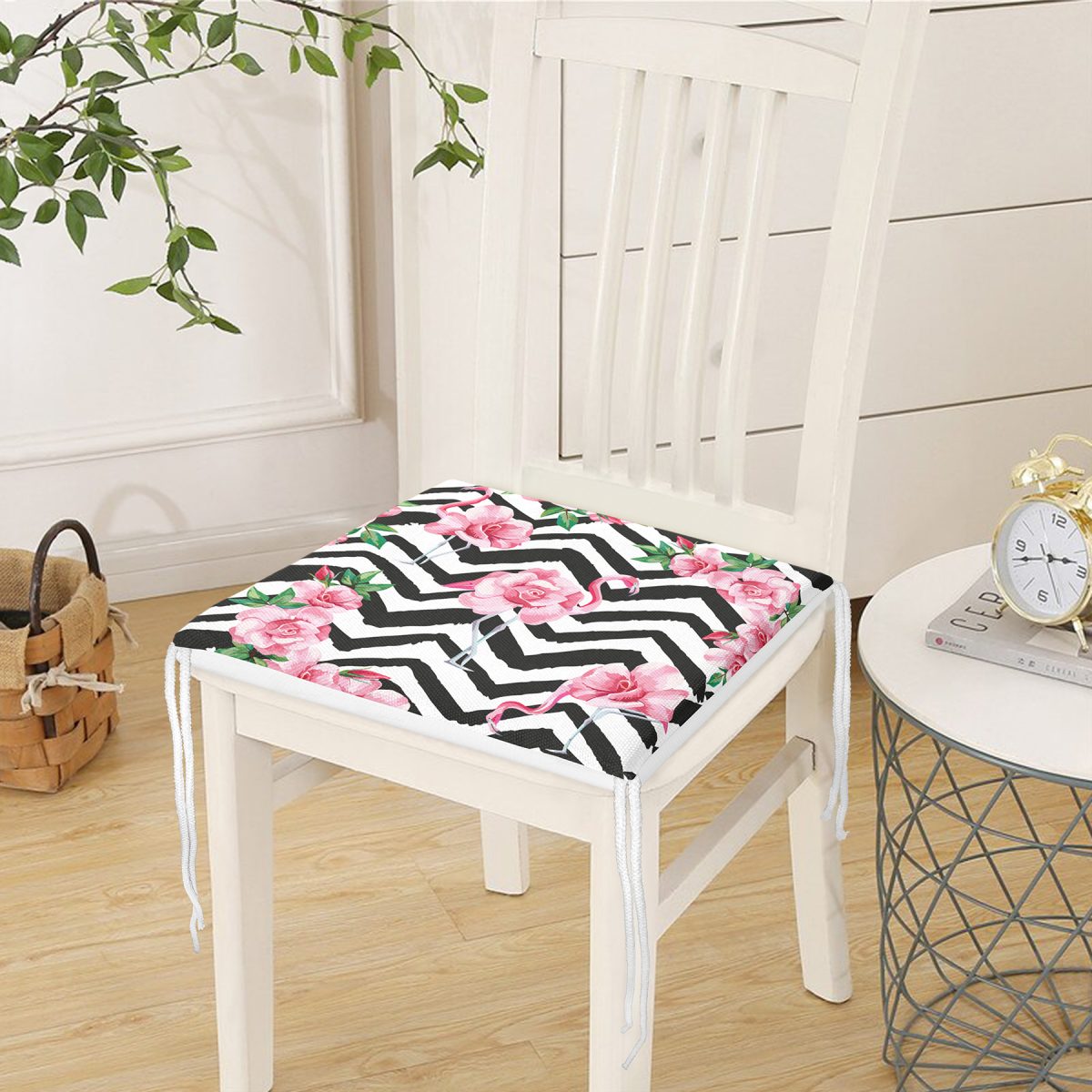 Flamingo Desen Dekorati Kare Sandalye Minderi 40x40cm Fermuarlı Realhomes