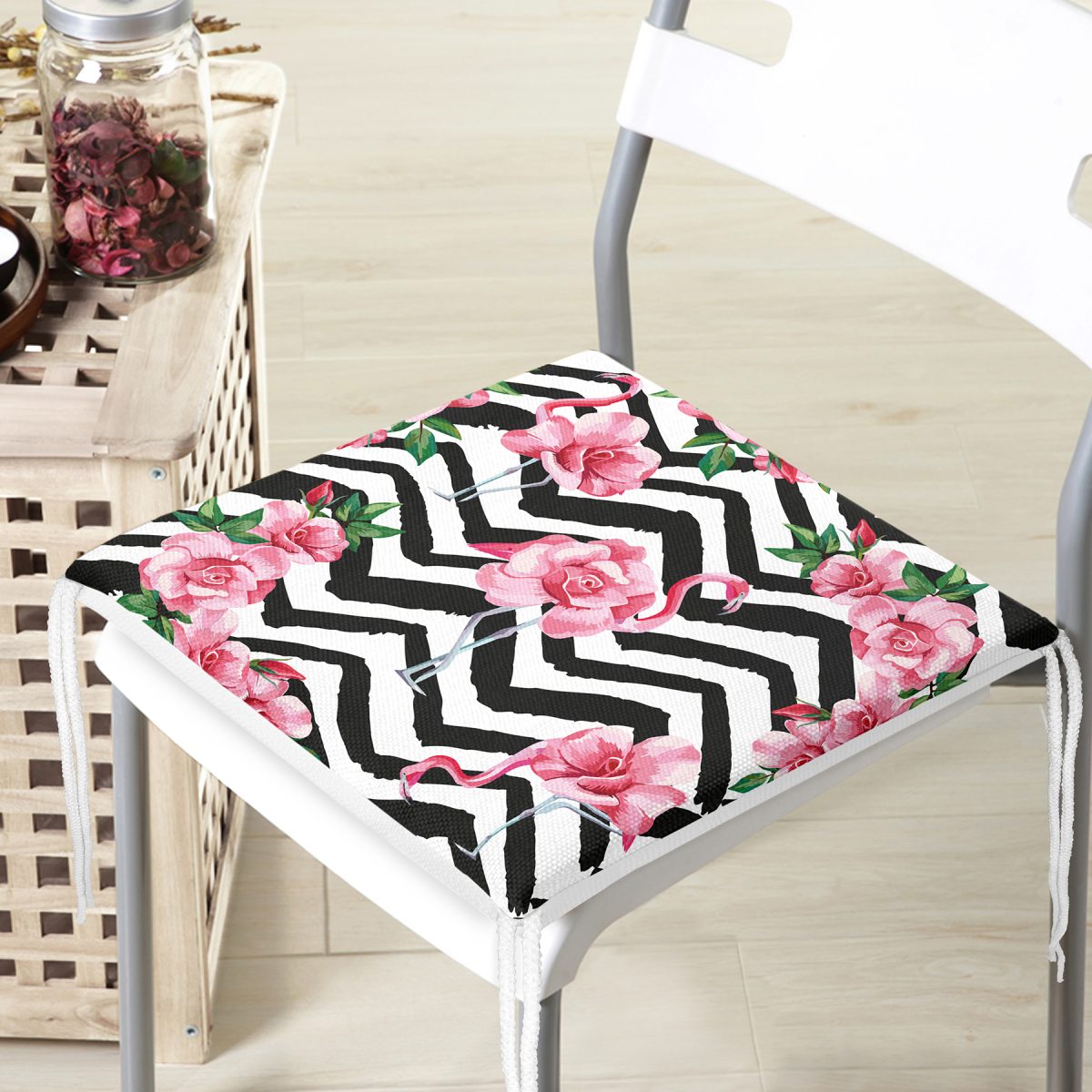 Flamingo Desen Dekorati Kare Sandalye Minderi 40x40cm Fermuarlı Realhomes