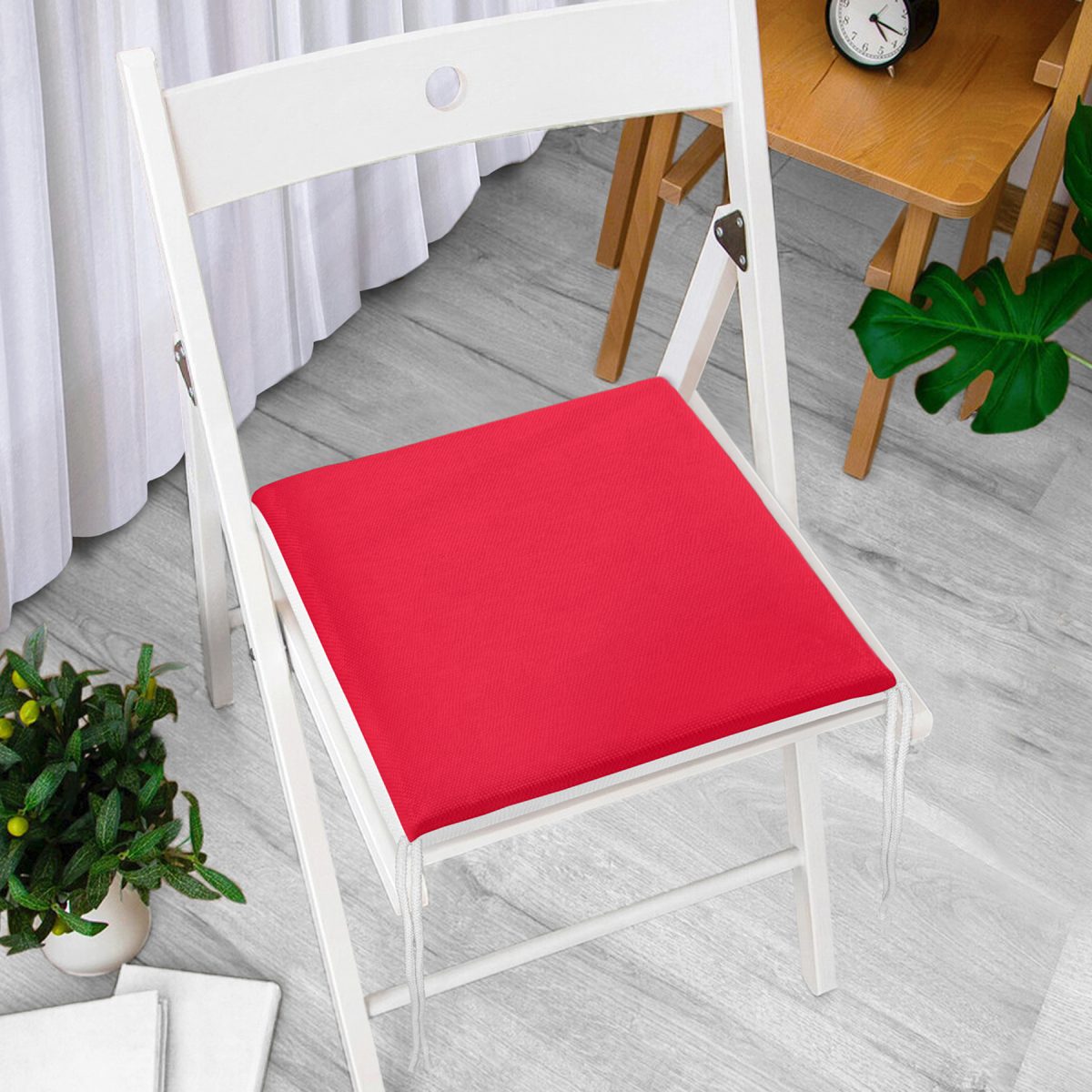 Kırmızı Renkli Dekorati Kare Sandalye Minderi 40x40cm Fermuarlı Realhomes