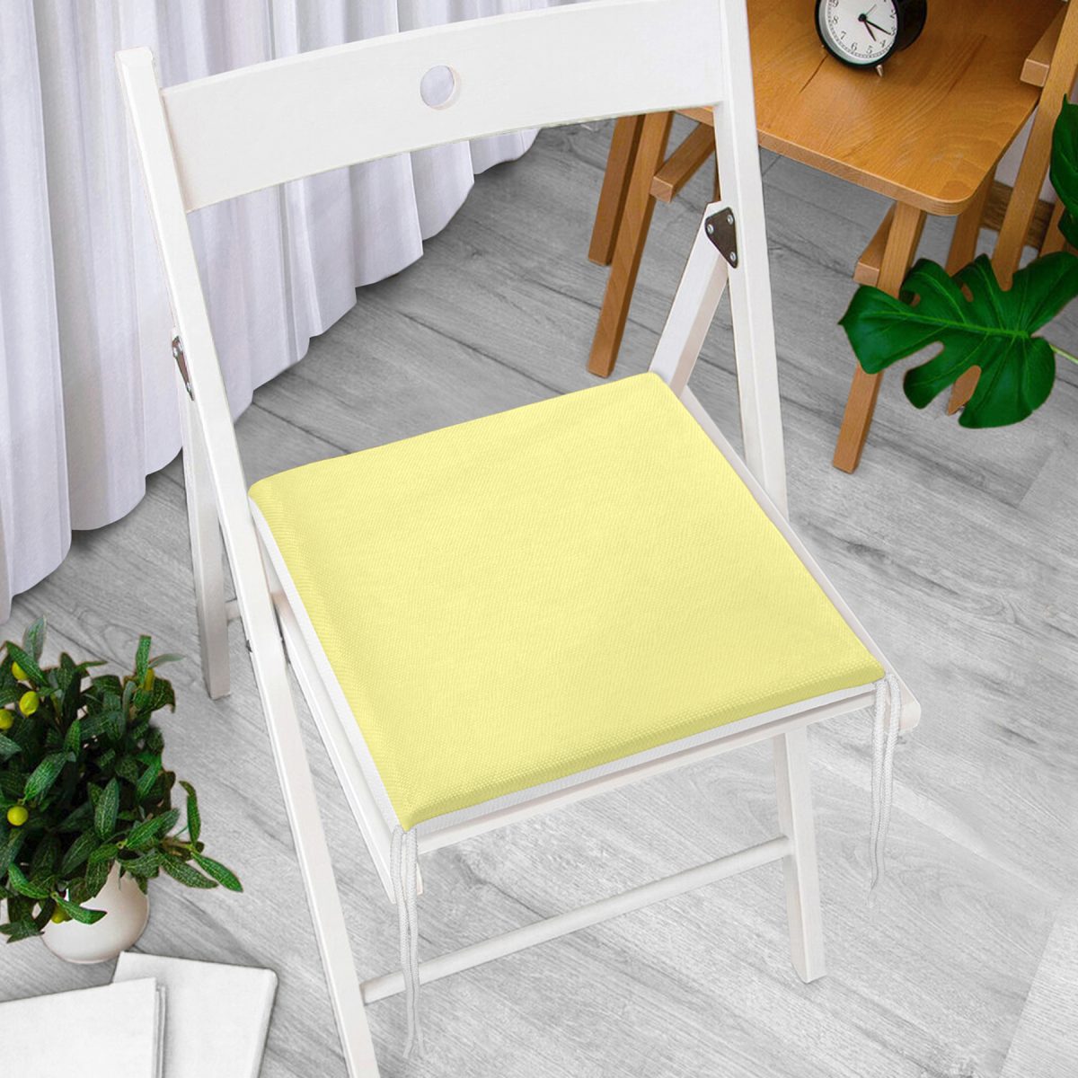 Sarı Renkli Dekorati Kare Sandalye Minderi 40x40cm ermuarlı Realhomes