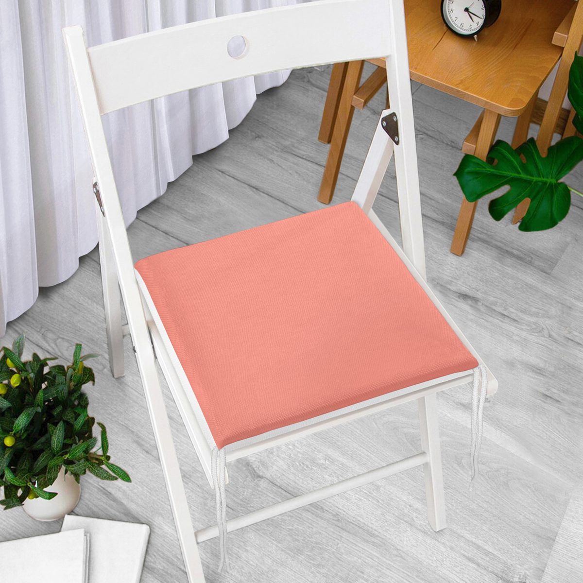 Mercan Renkli Dekorati Kare Sandalye Minderi 40x40cm ermuarlı Realhomes