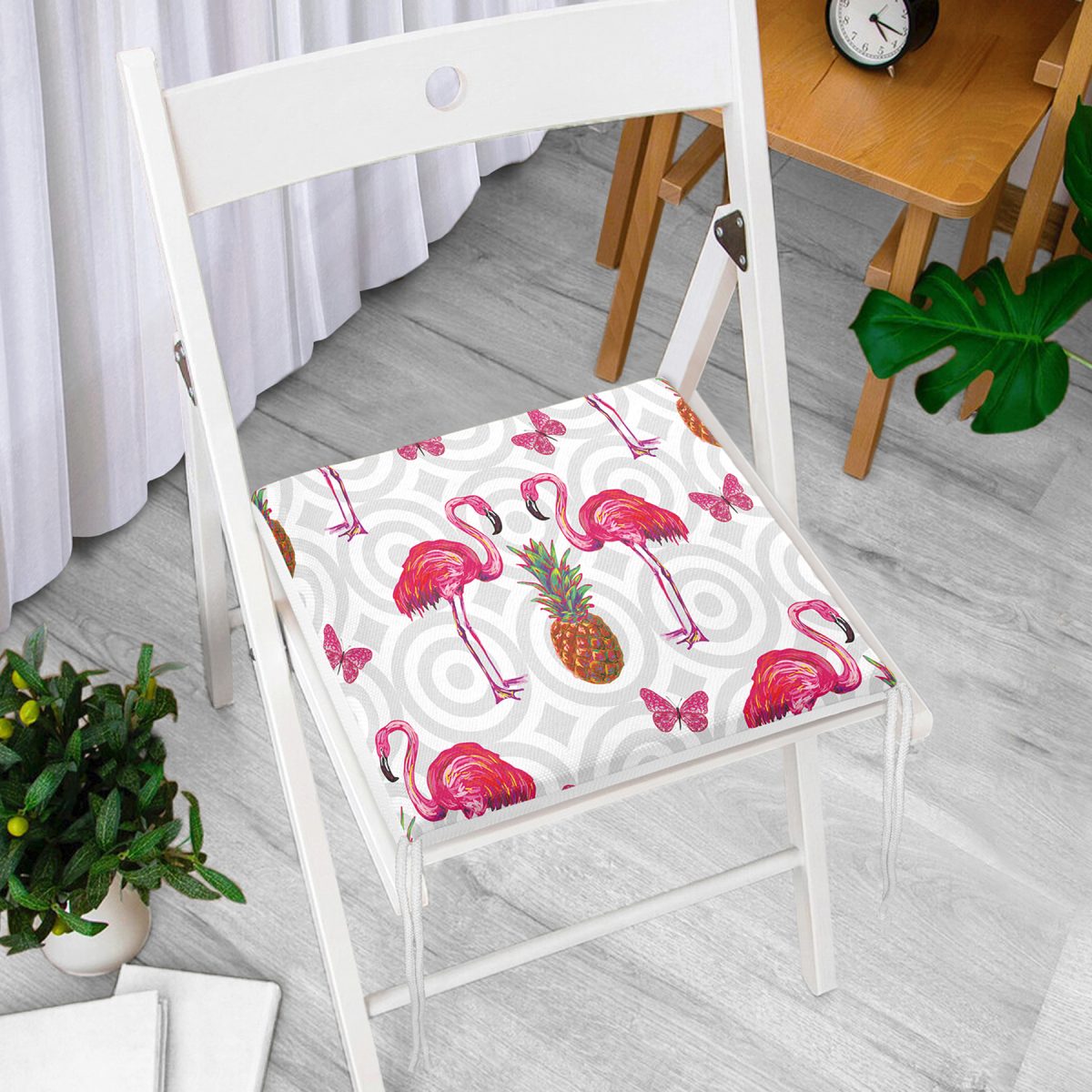 Flamingo Desen Dekorati Kare Sandalye Minderi 40x40cm ermuarlı Realhomes