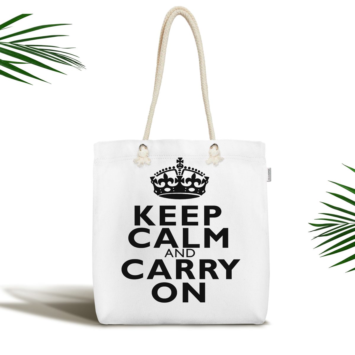 Keep Calm And Carry On Dekoratif Fermuarlı Kumaş Plaj Çantası Realhomes