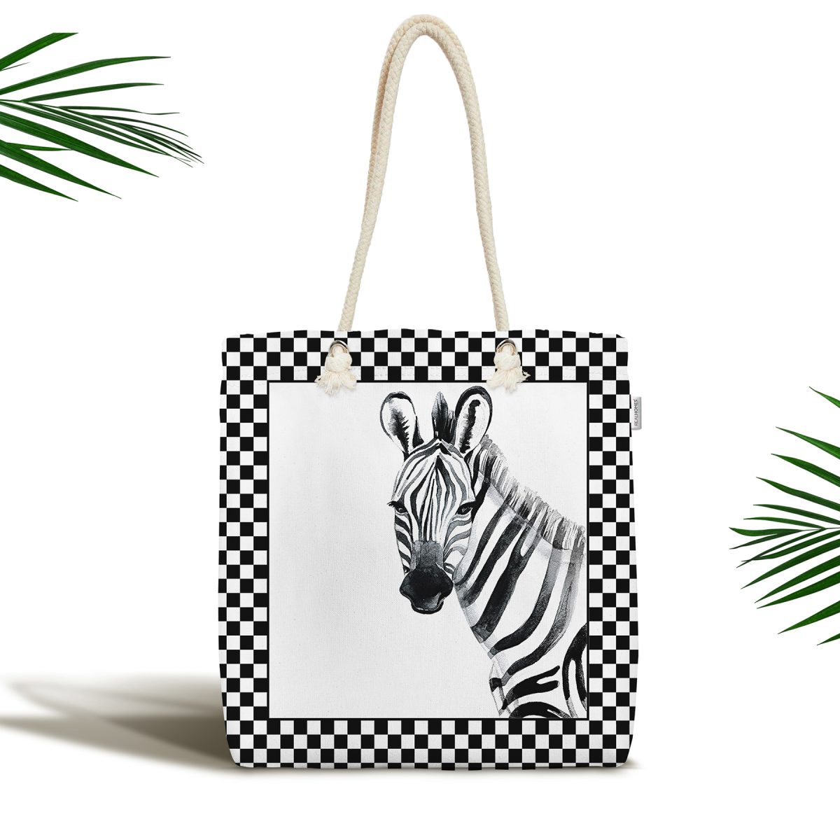 Damalı Çerçeve Motifli Zebra Desenli Dekoratif Fermuarlı Kumaş Omuz Çantası Realhomes