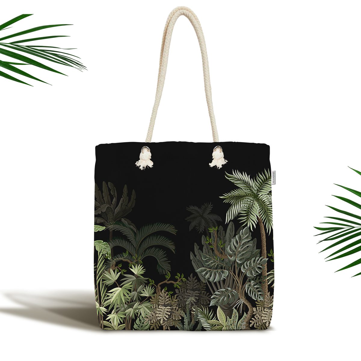 Siyah Zemin Tropik Orman Temalı Dekoratif Fermuarlı Kumaş Omuz Çantası Realhomes