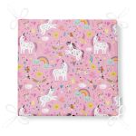 Pembe Zeminli Unicorn Motifli Özel Tasarım Dijital Baskılı Modern Fermuarlı Sandalye Minderi Realhomes