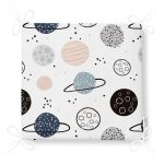 - Печать - Realhomes Gezegen Çizimli Özel Tasarım Dijital Baskılı Modern Fermuarlı Sandalye Minderi Realhomes