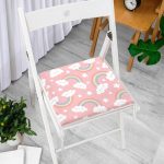 - Print - Realhomes Pembe Zeminde Gökkuşağı Tasarımlı Dijital Baskılı Modern Fermuarlı Sandalye Minderi Realhomes