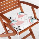 - Print - Realhomes Gökkuşağı Ve Panda Dijital Baskılı Özel Tasarım Modern Fermuarlı Sandalye Minderi Realhomes