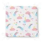 Bulut Ve Gökkuşağı Temalı Dijital Baskılı Özel Tasarım Modern Fermuarlı Sandalye Minderi Realhomes