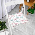 - Print - Realhomes Pembe Mavi Kelebek Desenli Dijital Baskılı Özel Tasarım Modern Fermuarlı Sandalye Minderi Realhomes