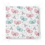 - Print - Realhomes Pembe Mavi Kelebek Desenli Dijital Baskılı Özel Tasarım Modern Fermuarlı Sandalye Minderi Realhomes