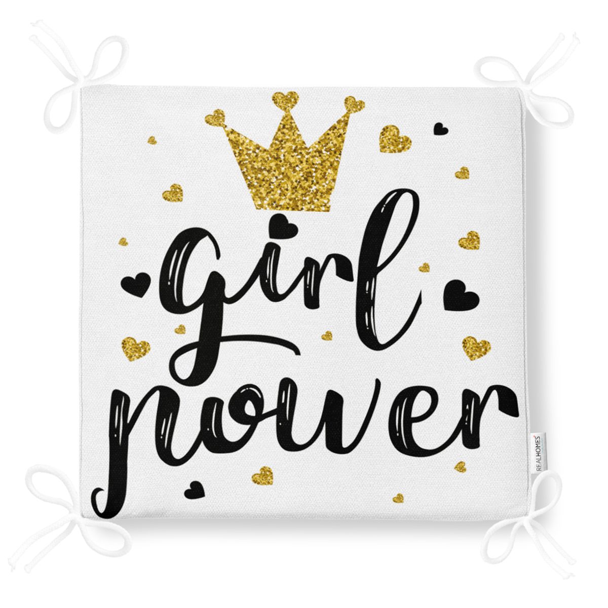 Girl Power Yazı Desenli Dijital Baskılı Modern Fermuarlı Sandalye Minderi Realhomes