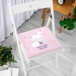 - Frm-4327p-Gorsel-2 - Realhomes Pembe Zeminde Unicorn Özel Tasarımlı At Motifli Modern Fermuarlı Sandalye Minderi Realhomes