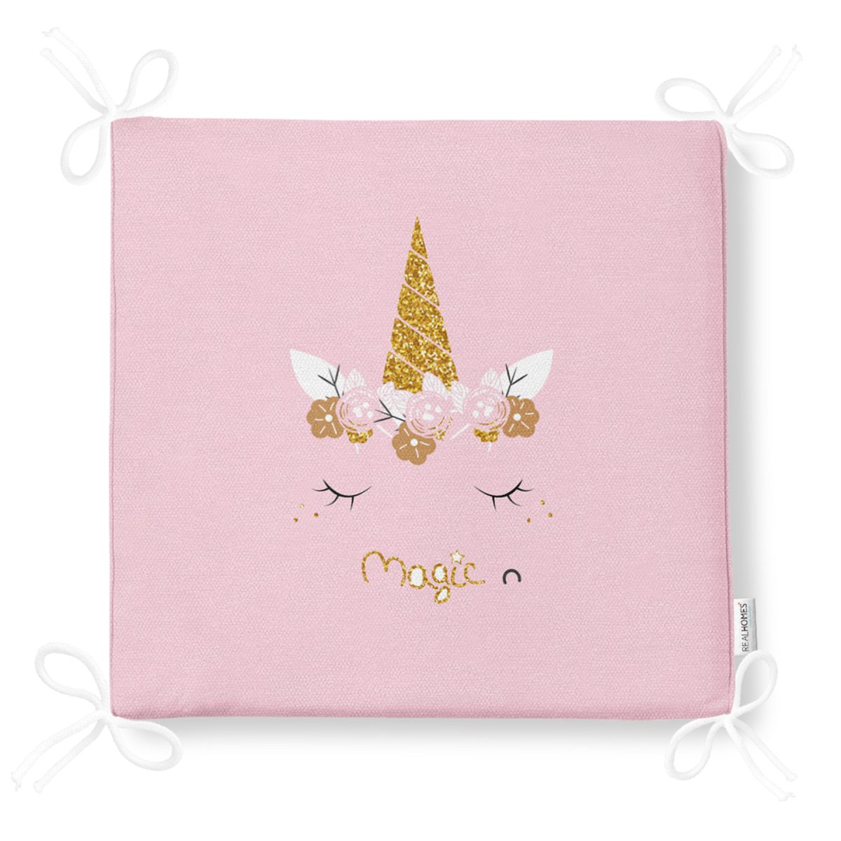 Pembe Zeminde Magic Unicorn Tasarımlı Modern Fermuarlı Sandalye Minderi Realhomes