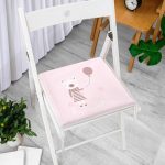 Pembe Zeminde Balon ve Ayıcık Desenli Bebek Odası Fermuarlı Sandalye Minderi Realhomes