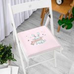 - Frm-4424-Gorsel-2 - Realhomes Pembe Zeminde Atkılı Tavşan Motifli Modern Fermuarlı Sandalye Minderi Realhomes