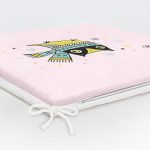 Pembe Zeminde Atkılı Baykuş Desenli Modern Fermuarlı Sandalye Minderi Realhomes