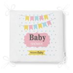 Beyaz Zemin Baby Shower Temalı Özel Tasarımlı Dijital Baskılı Çocuk Odası Fermuarlı Sandalye Minderi Realhomes