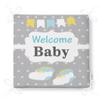- Frm-4478-Gorsel-4 - Realhomes Gri Zemin Welcome Baby Yazılı Özel Tasarımlı Dijital Baskılı Çocuk Odası Fermuarlı Sandalye Minderi Realhomes