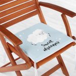 Mavi Zeminde Sevimli Kuzucuk Tasarımlı Modern Fermuarlı Sandalye Minderi Realhomes