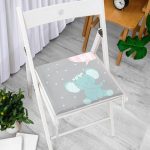 - Frm-4526-Gorsel-2 - Realhomes Gri Zeminli Sevimli Fil Desenli Özel Tasarımlı Dijital Baskılı Çocuk Odası Fermuarlı Sandalye Minderi Realhomes