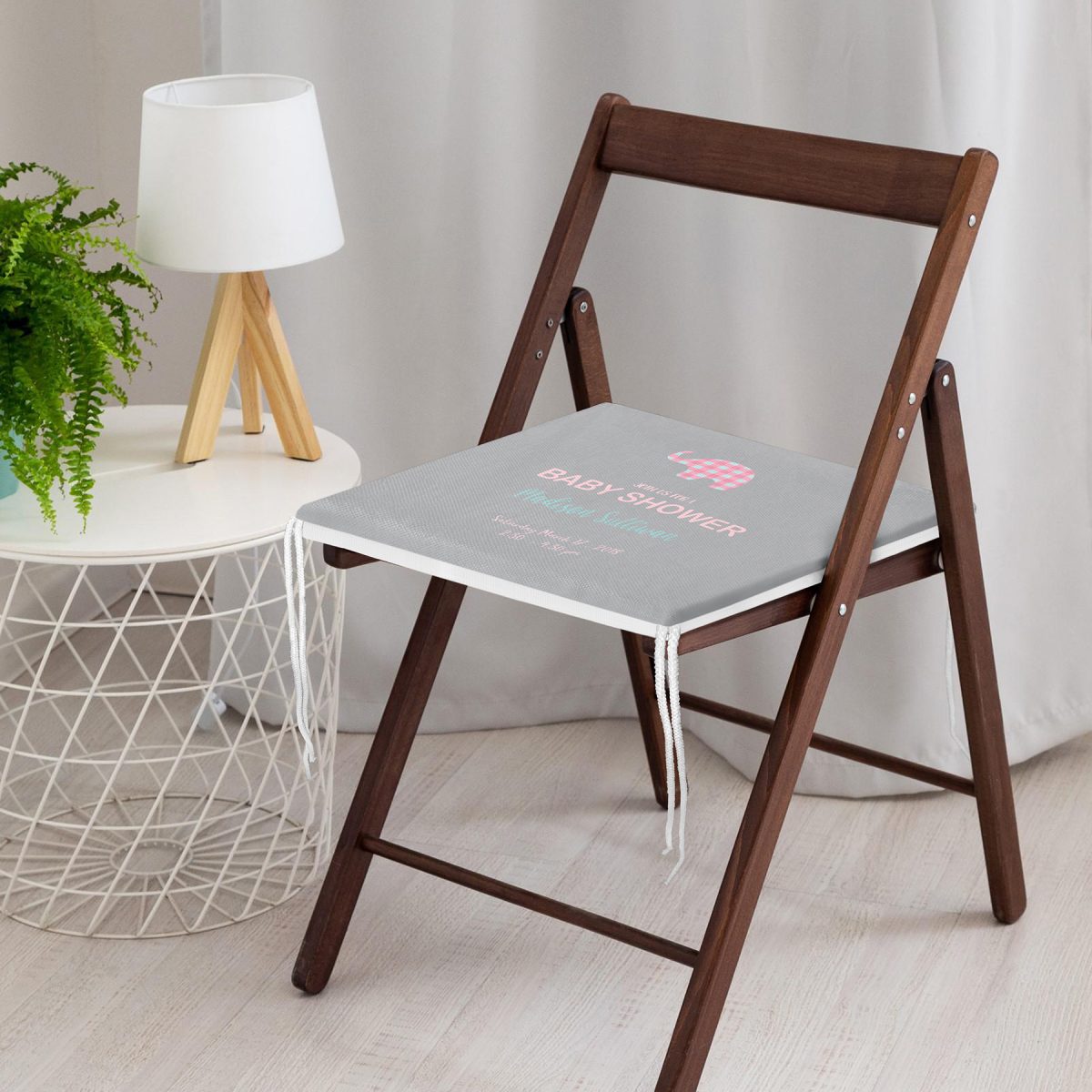 Gri Zemin Filli Baby Shower Temalı Dijital Baskılı Çocuk Odası Fermuarlı Sandalye Minderi Realhomes