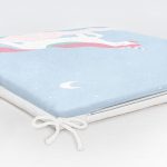 Mavi Zeminli Unicorn Desenli Özel Tasarımlı Dijital Baskılı Çocuk Odası Fermuarlı Sandalye Minderi Realhomes