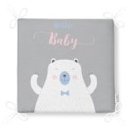 Gri Zemin Hello Baby Yazılı Ayıcık Desenli Dijital Baskılı Modern Fermuarlı Sandalye Minderi Realhomes