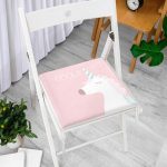 - Frm-4653-Gorsel-2 - Realhomes Pembe Zemin Cool Yazılı Unicorn Baskılı Dijital Baskılı Çocuk Odası Fermuarlı Sandalye Minderi Realhomes