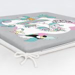 Gri Zemin Tatil Temalı Unicorn Desenli Dijital Baskılı Modern Fermuarlı Sandalye Minderi Realhomes