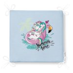 Mavi Zemin Tatil Temalı Unicorn Desenli Dijital Baskılı Modern Fermuarlı Sandalye Minderi Realhomes