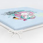 Mavi Zemin Tatil Temalı Unicorn Desenli Dijital Baskılı Modern Fermuarlı Sandalye Minderi Realhomes