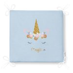 Mavi Zeminde Magic Yazılı Unicorn Desenli Dijital Baskılı Çocuk Odası Fermuarlı Sandalye Minderi Realhomes