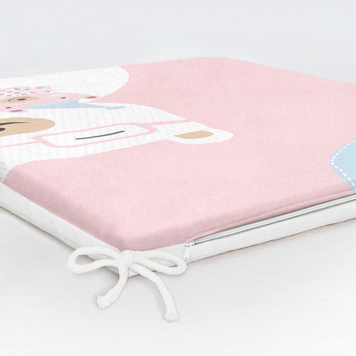 Pembe Zeminde Anne Ve Yavru Ayı Baby Shower Dijital Baskılı Çocuk Odası Fermuarlı Sandalye Minderi Realhomes
