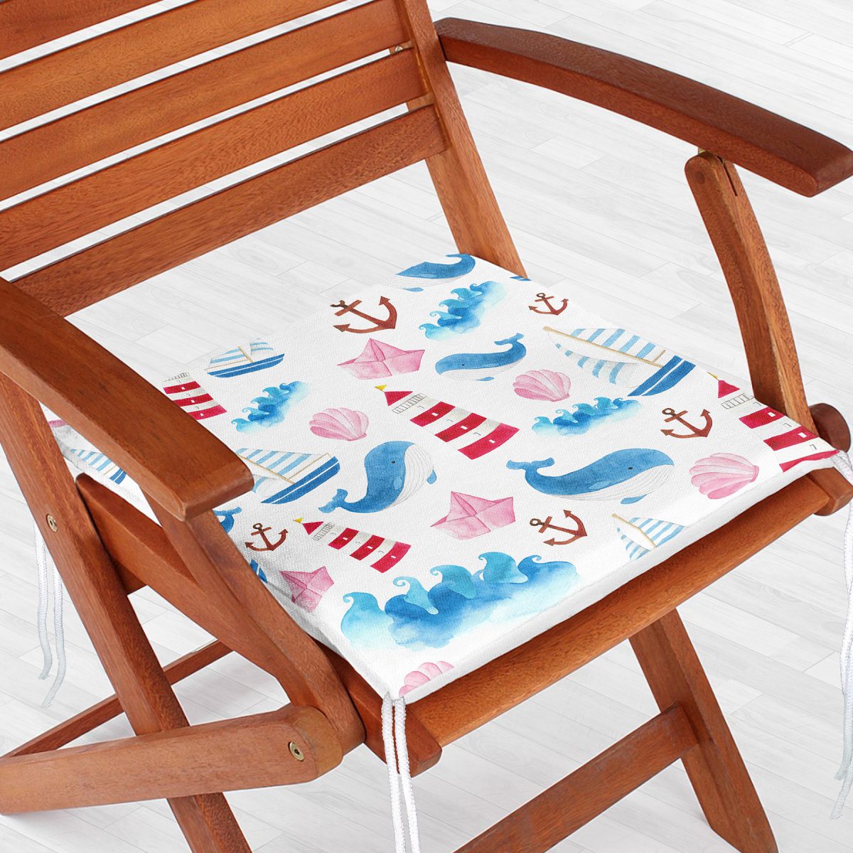 Realhomes Sevimli Balina Desenli Dijital Baskılı Modern Sandalye Minderi Realhomes