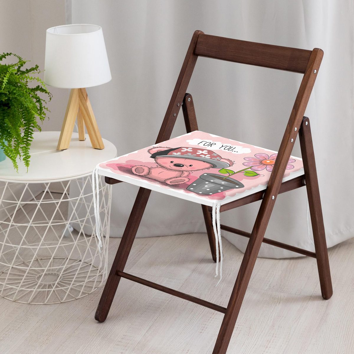 Ayıcık Desenli Dekorati Kare Sandalye Minderi 40x40cm ermuarlı Realhomes