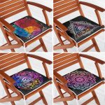 4'lü Siyah Zeminde Rengarenk Mandala Motifli Dijital Baskılı Fermuarlı Sandalye Minderi Seti Realhomes