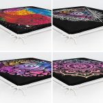 4'lü Siyah Zeminde Rengarenk Mandala Motifli Dijital Baskılı Fermuarlı Sandalye Minderi Seti Realhomes