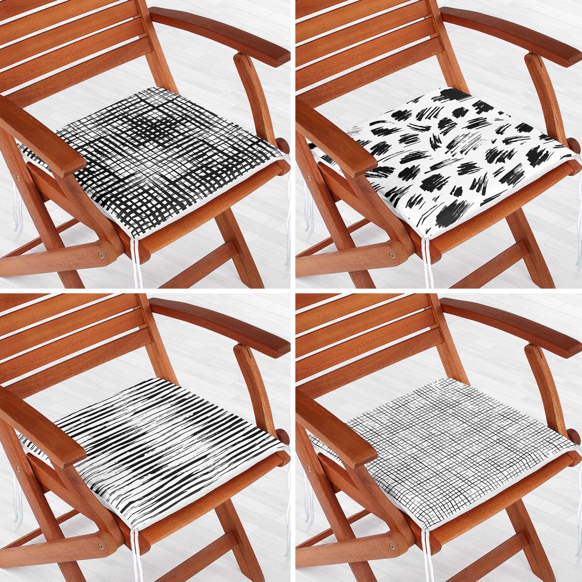 4'lü Geometrik Şekil Tasarımlı Modern Dijital Baskılı Fermuarlı Sandalye Minderi Seti Realhomes