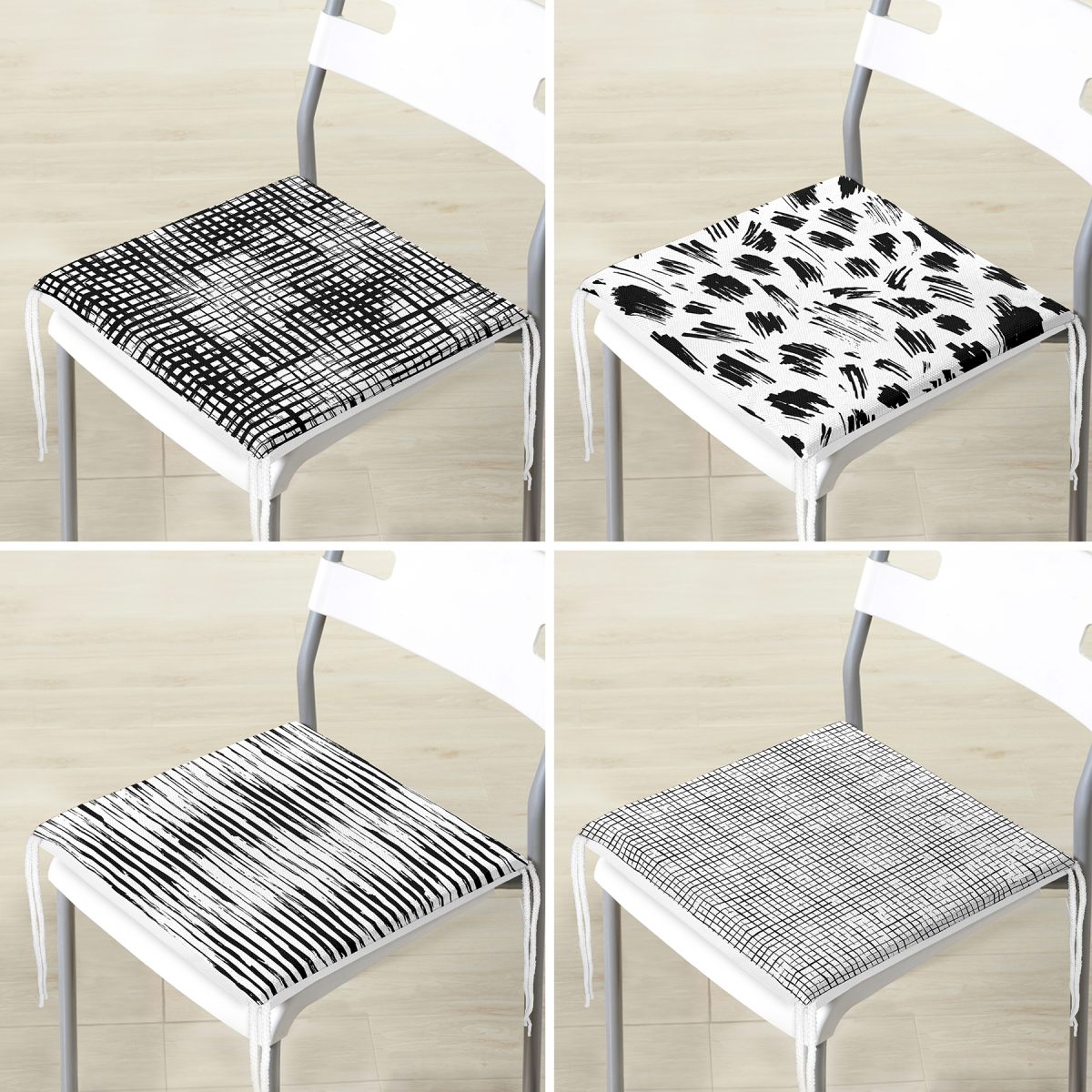 4'lü Geometrik Şekil Tasarımlı Modern Dijital Baskılı Fermuarlı Sandalye Minderi Seti Realhomes