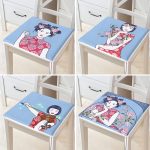 - RealHomes Fermuarlı Sandalye Minderi - Realhomes  4'lü Mavi Zemin Üzerimde Japon Kız Motifli Fermuarlı Sandalye Minderi Seti Realhomes