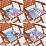 - RealHomes Fermuarlı Sandalye Minderi - Realhomes  4'lü Mavi Zemin Üzerimde Japon Kız Motifli Fermuarlı Sandalye Minderi Seti Realhomes