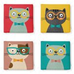 - RealHomes Fermuarlı Sandalye Minderi - Realhomes  4'lü Renkli Sevimli Kedicik Baskılı Fermuarlı Sandalye Minderi Seti Realhomes