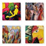 - RealHomes Fermuarlı Sandalye Minderi - Realhomes  4'lü Soyut Sulu Boya Çalışması Tasarımlı Fermuarlı Sandalye Minderi Seti Realhomes