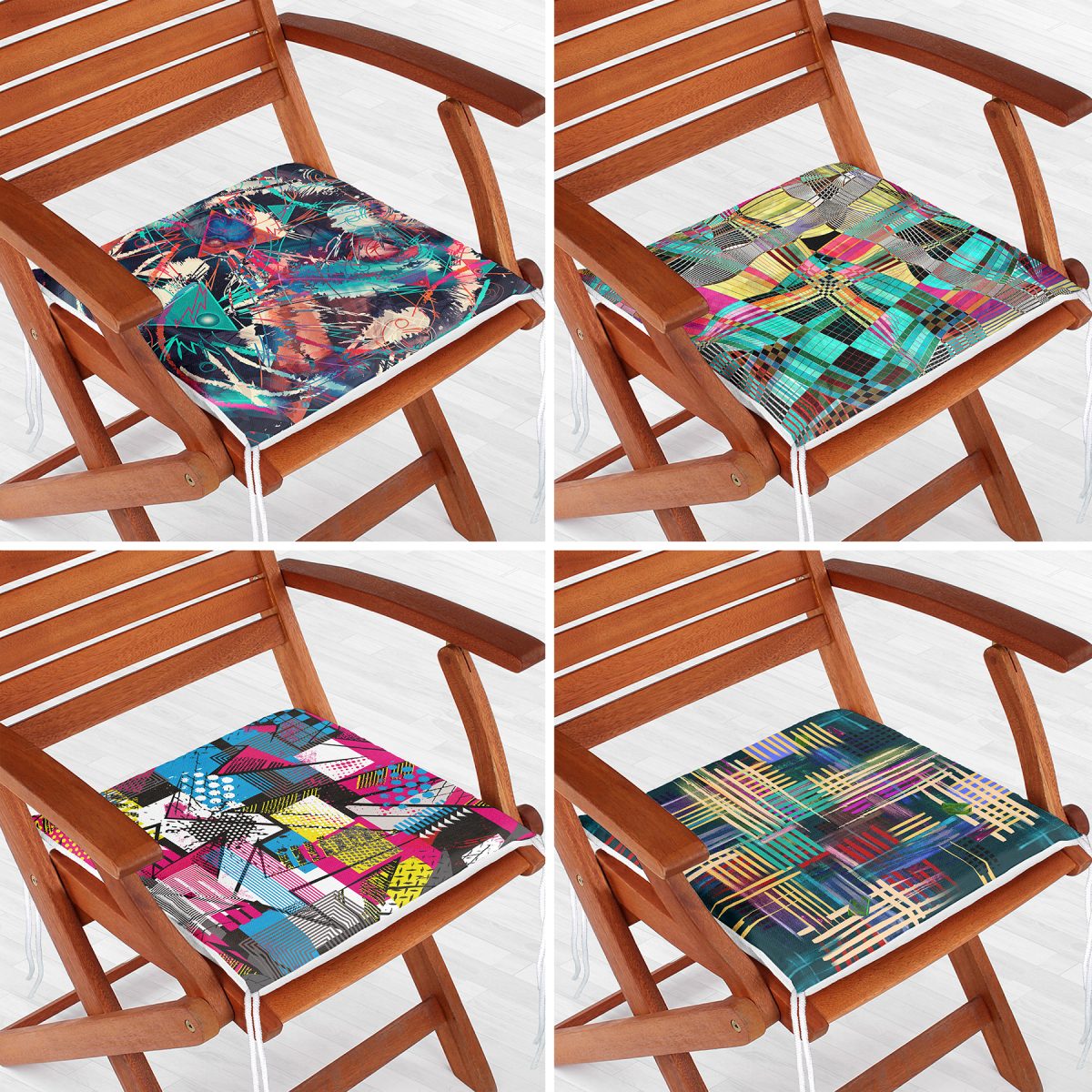 4'lü Geometrik Şekil Desenli Modern Fermuarlı Sandalye Minderi Seti Realhomes