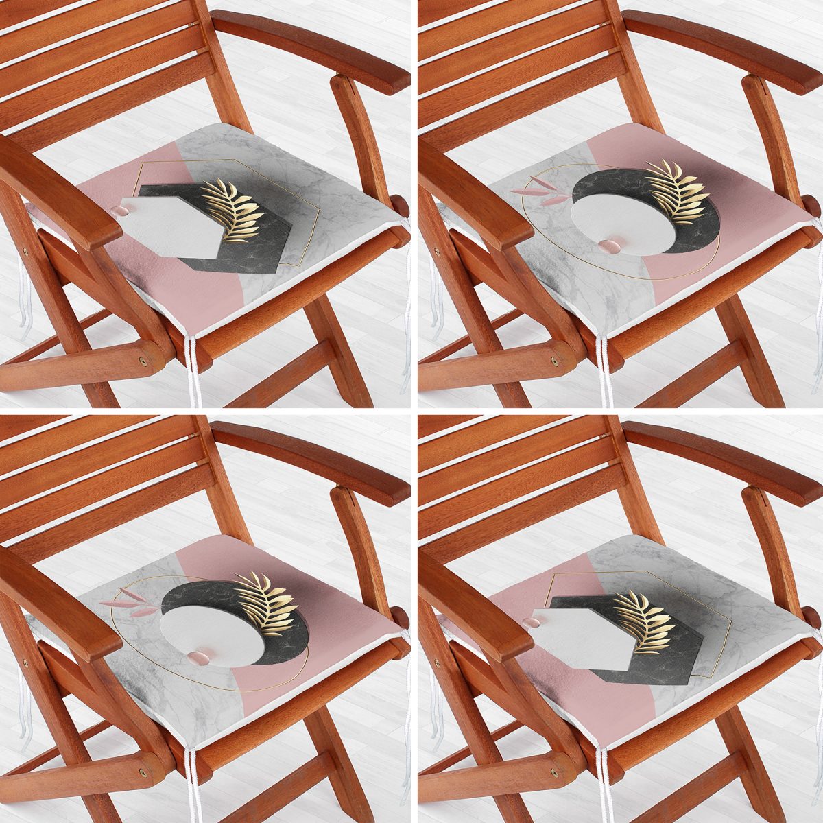 4'lü Geometrik Çift Renk Mermer Desenli Fermuarlı Sandalye Minderi Seti Realhomes