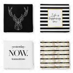 - RealHomes Fermuarlı Sandalye Minderi - Realhomes 4'lü Gold Yazılı Siyah Beyaz Zeminli Fermuarlı Sandalye Minderi Seti Realhomes