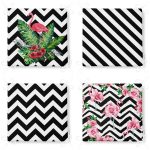 - RealHomes Fermuarlı Sandalye Minderi - Realhomes 4'lü Flamingo ve Siyah Beyaz Geometrik Desenli Fermuarlı Sandalye Minderi Seti Realhomes